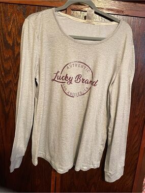 Lucky Brand Heather Gray Long-Sleeve Tee with Burgundy Logo